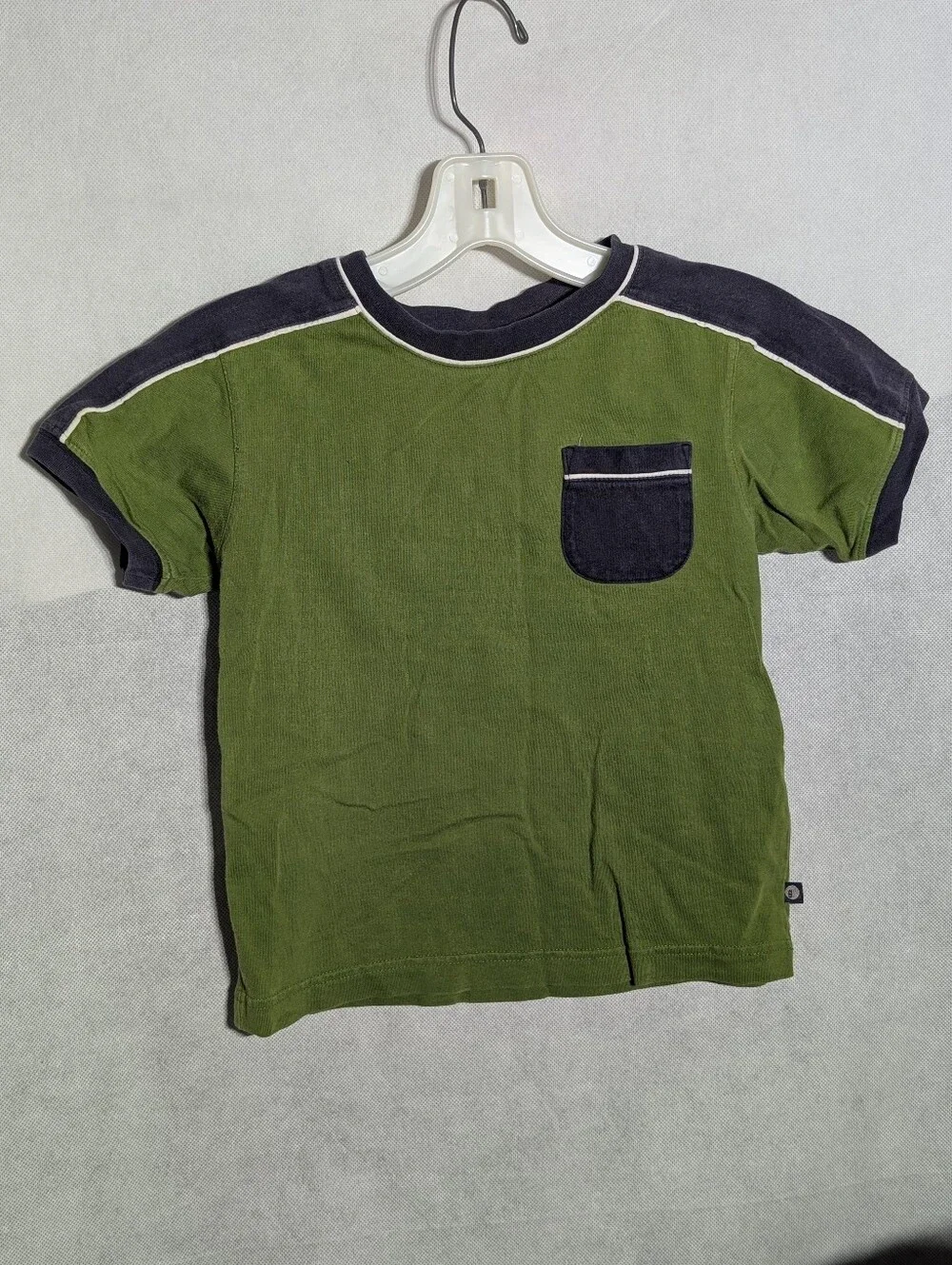 Vintage Y2K Kids Colorblock Pocket T Shirt Olive Green Navy Gymboree